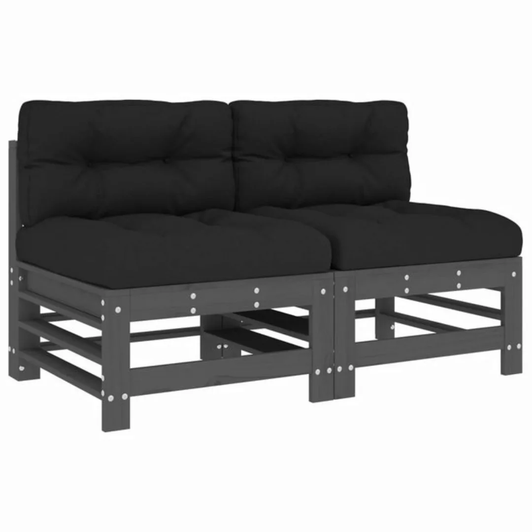 vidaXL Sofaelement Mittelsofas mit Kissen 2 Stk. Grau Massivholz Kiefer (1 günstig online kaufen