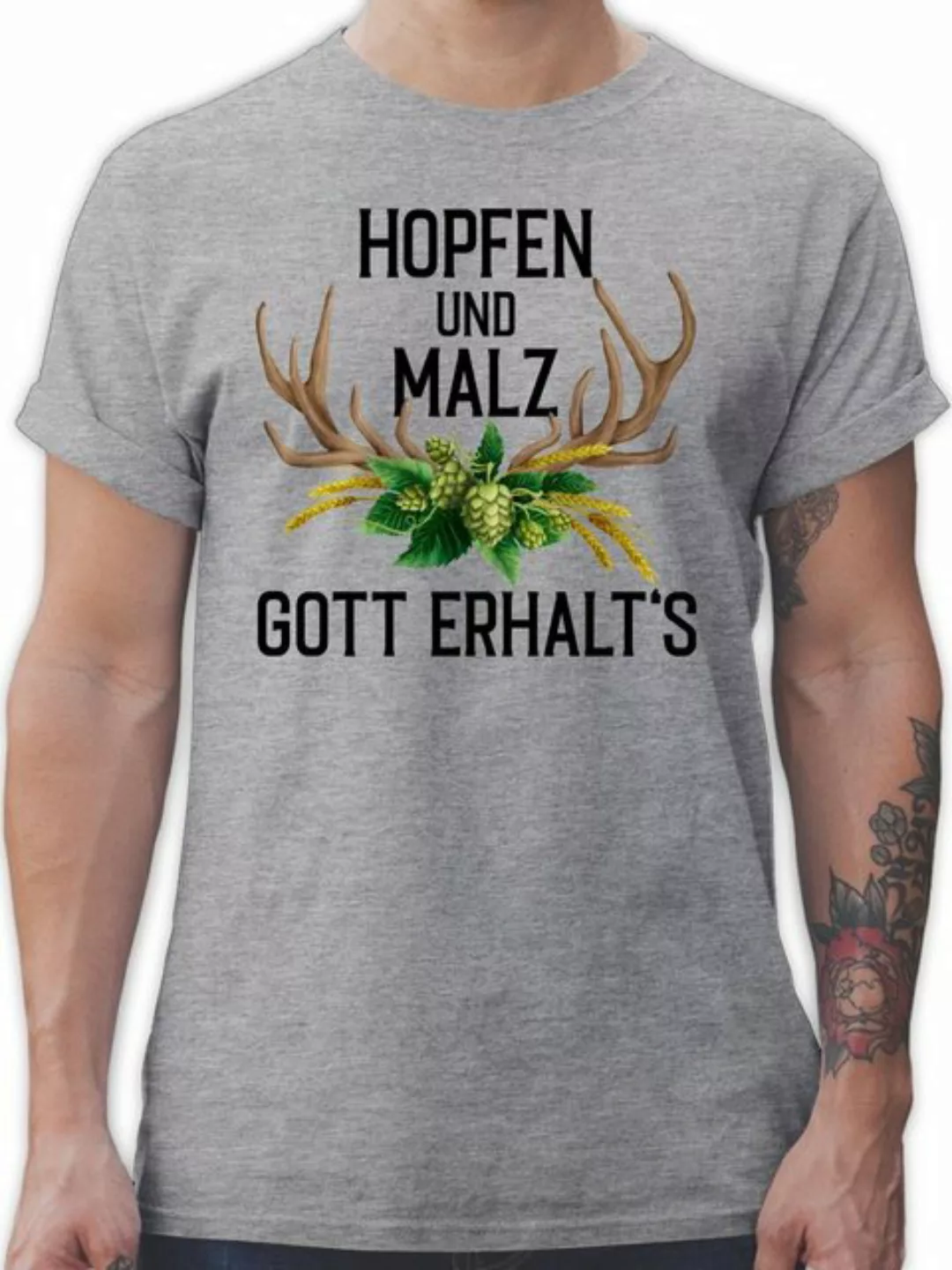 Shirtracer T-Shirt Hopfen und Malz Gott erhalt's - mit Geweih & Weizen Mode günstig online kaufen