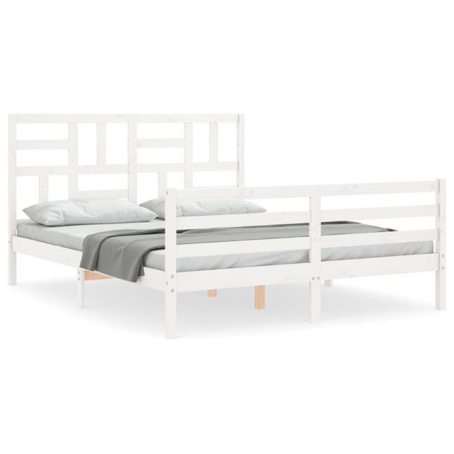 furnicato Bett Massivholzbett mit Kopfteil Weiß 160x200 cm günstig online kaufen