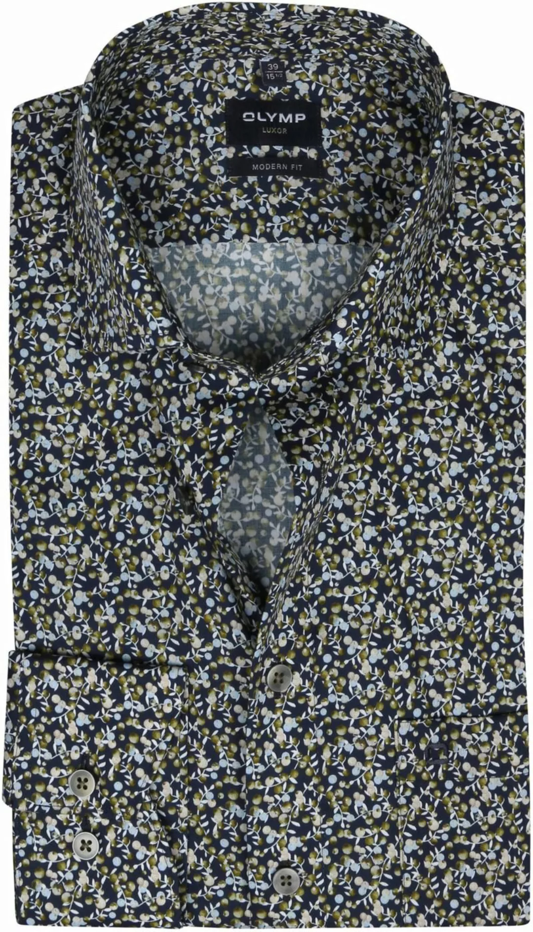 OLYMP Luxor MF Hemd Blumenmuster Dunkelblau - Größe 39 günstig online kaufen