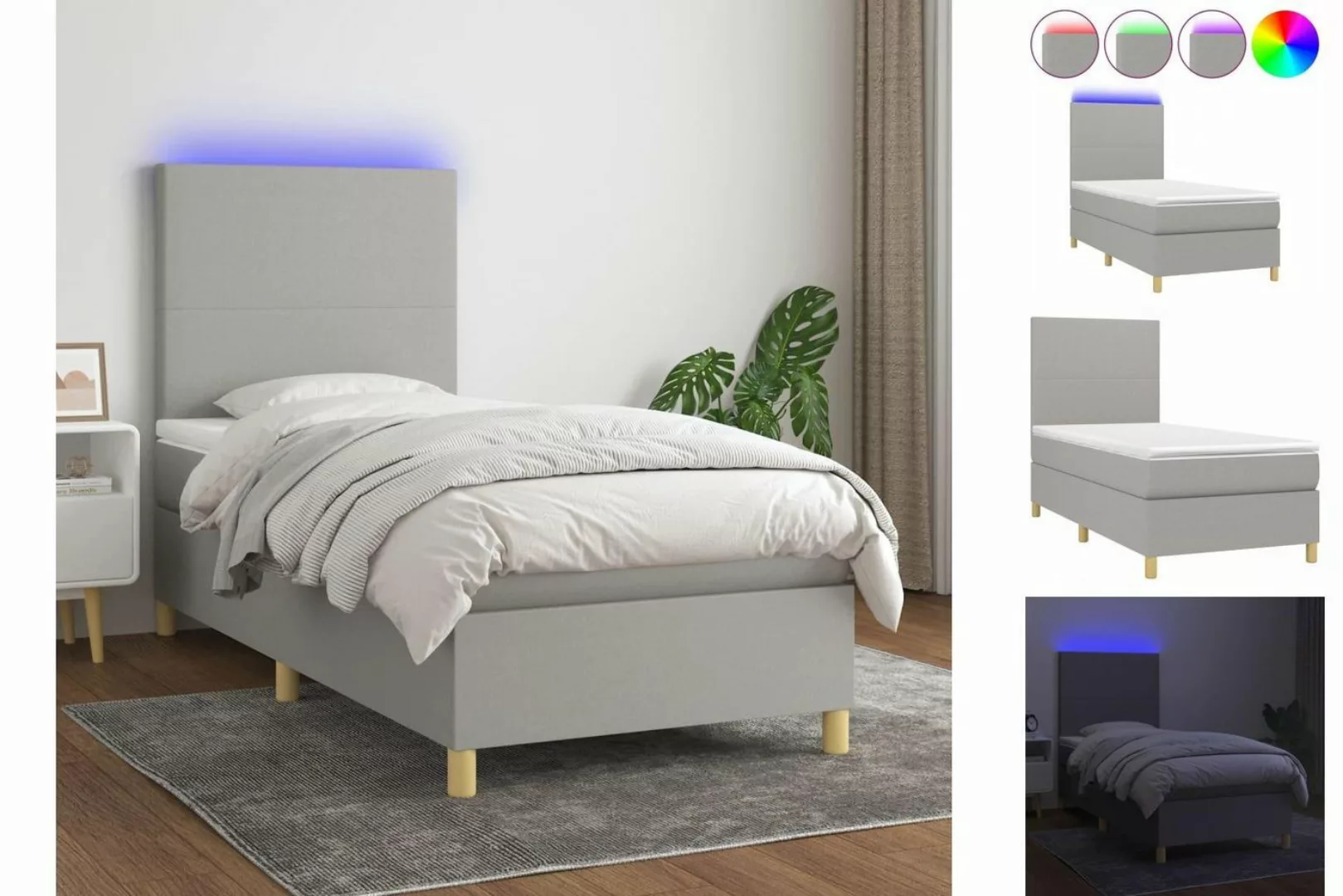 vidaXL Bett Boxspringbett mit Matratze & LED Hellgrau 80x200 cm Stoff günstig online kaufen