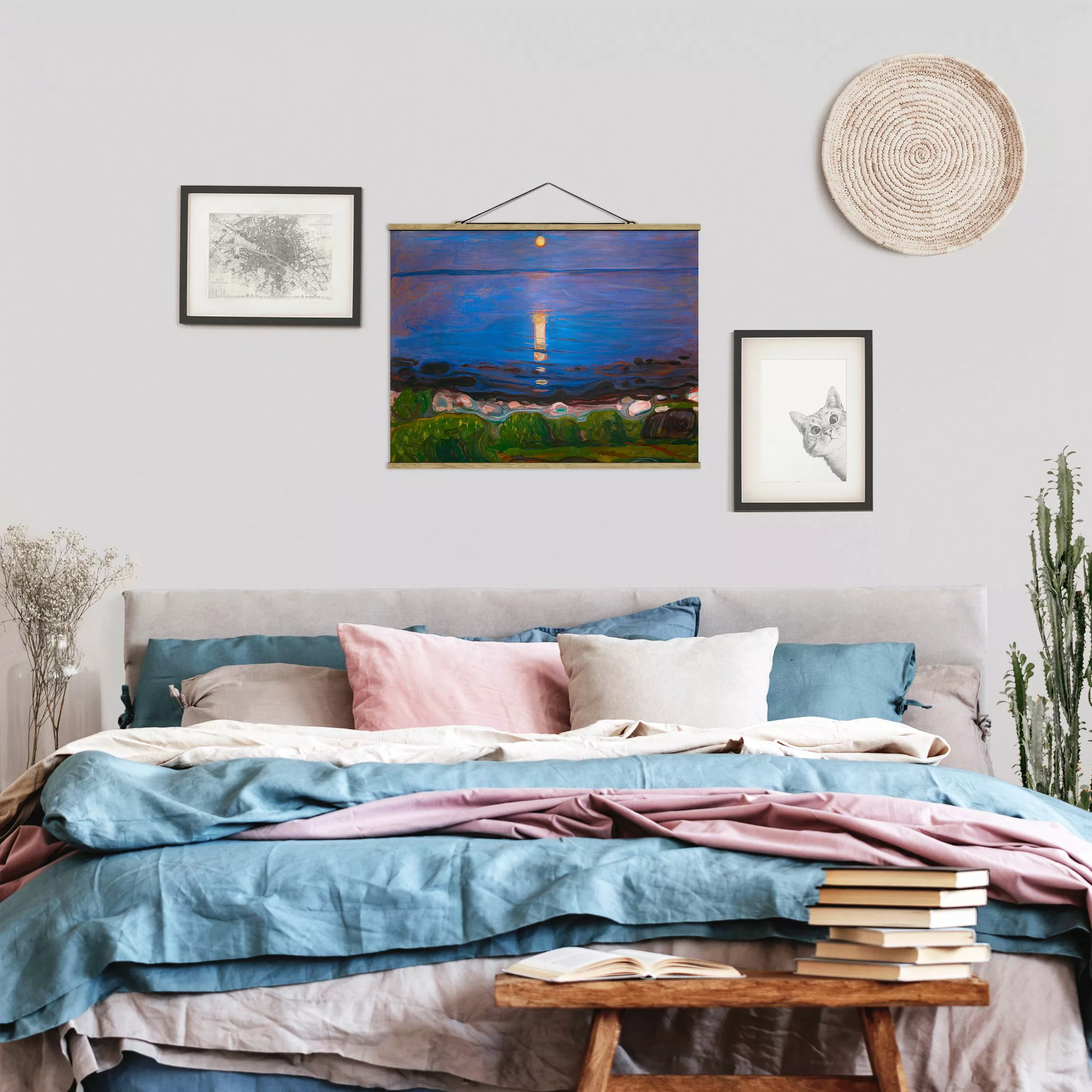Stoffbild Strand mit Posterleisten - Querformat Edvard Munch - Sommernacht günstig online kaufen