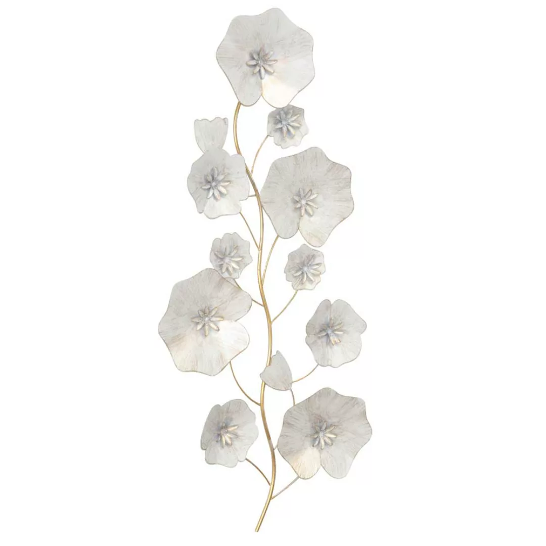 Wanddekoration floral aus Metall Weiß und Goldfarben günstig online kaufen