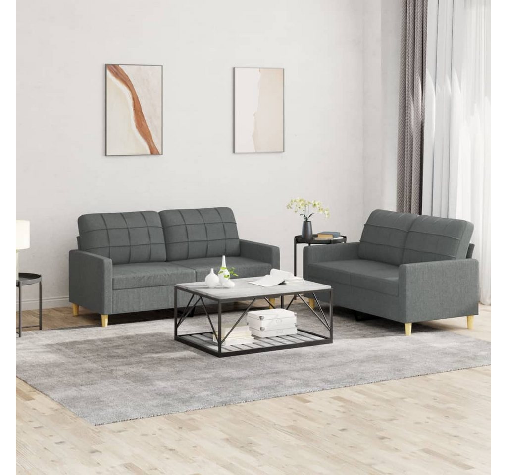 vidaXL Sofa Sofagarnitur mit Kissen Stoff, Standard, Dunkelgrau günstig online kaufen