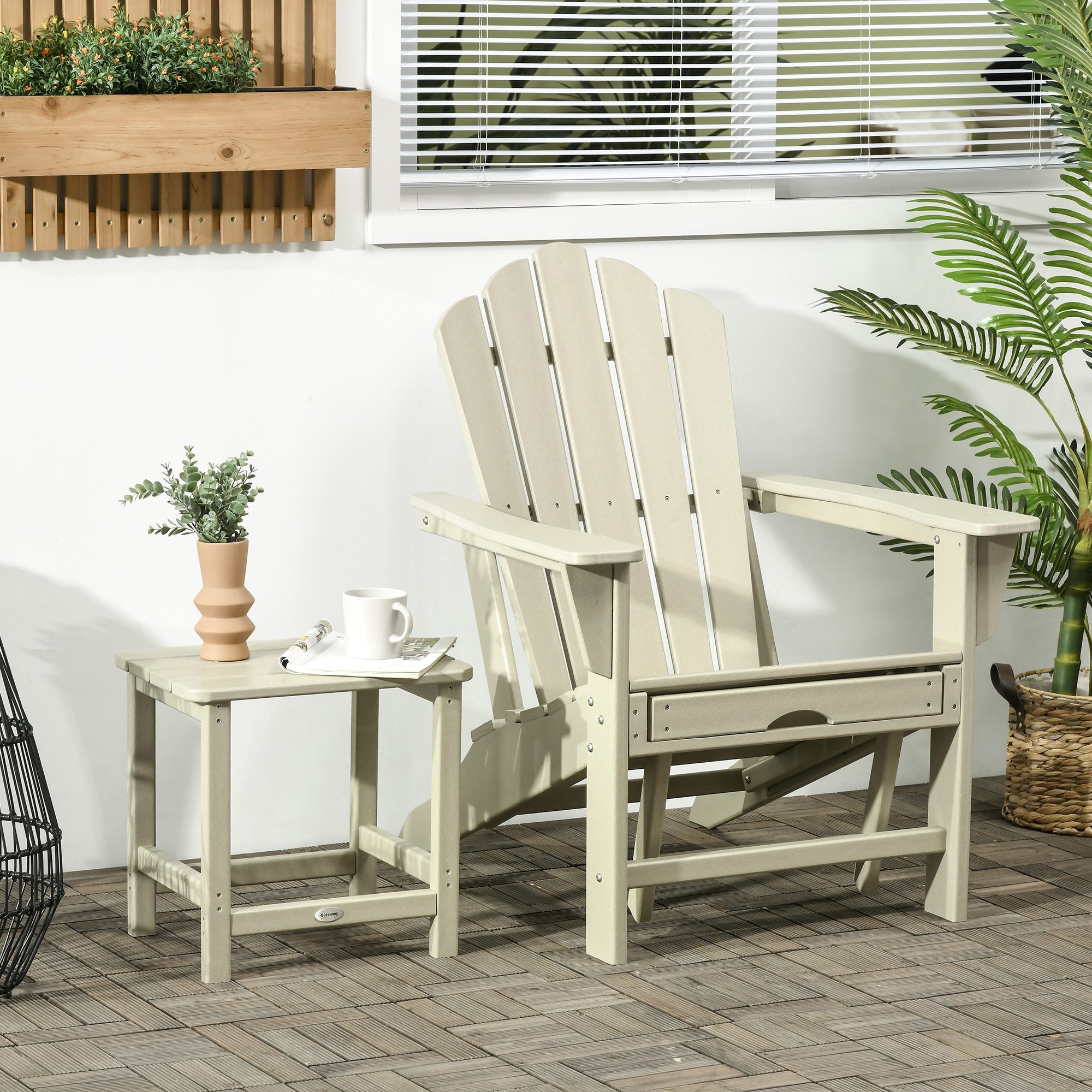 Outsunny Adirondack Gartenstuhl mit Beistelltisch und Fußhocker, Terrassens günstig online kaufen
