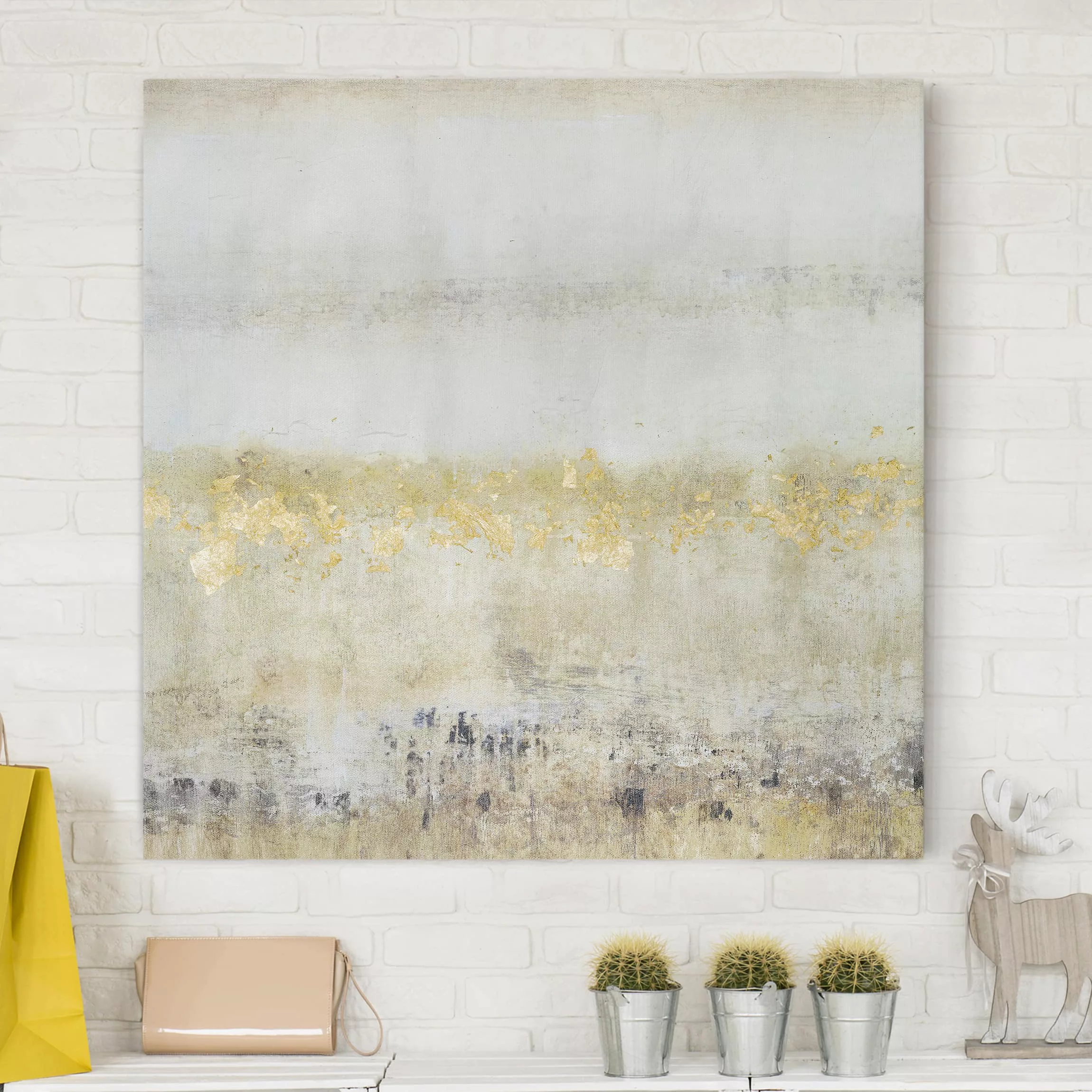 Leinwandbild Abstrakt - Quadrat Goldene Farbfelder I günstig online kaufen