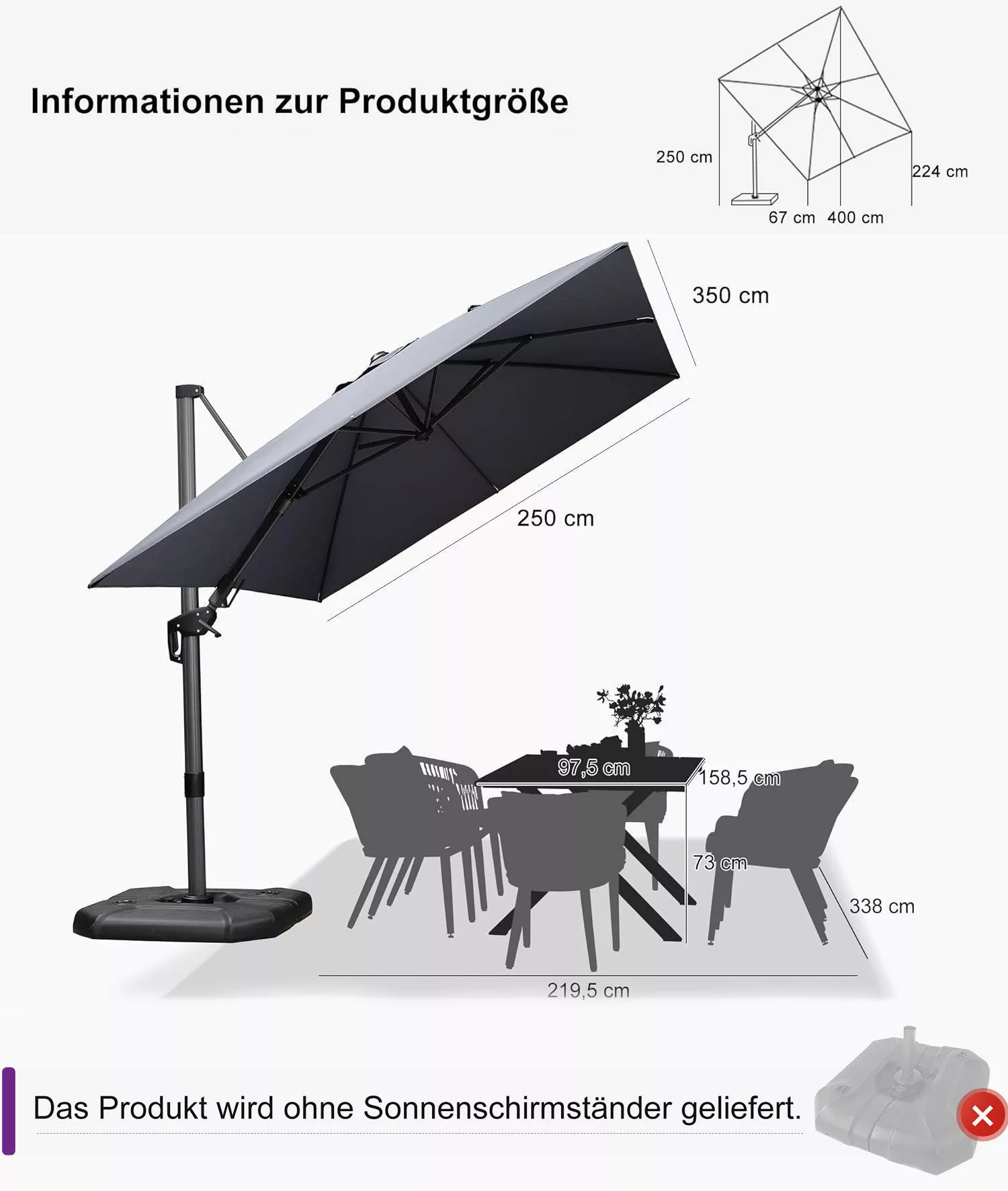 PURPLE LEAF Ampelschirm Außenbereich Rechteckiger großer günstig online kaufen