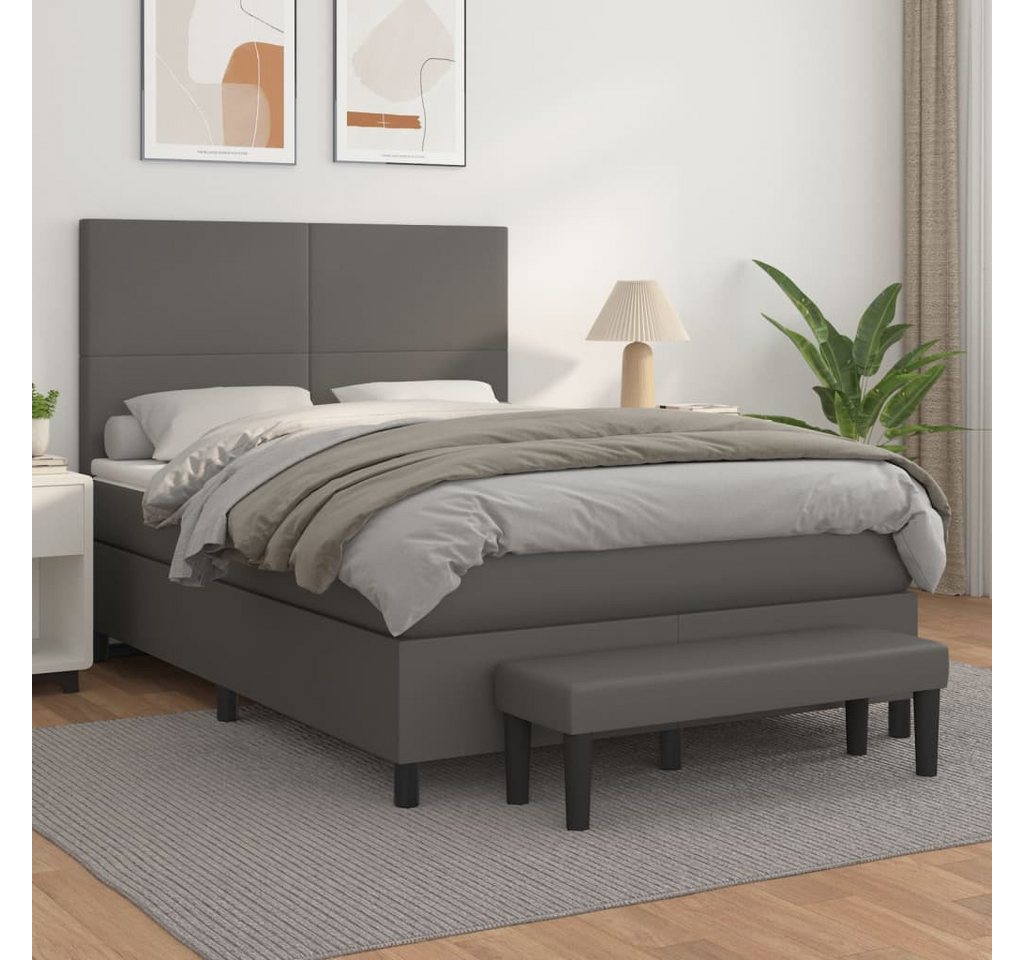 vidaXL Boxspringbett, Boxspringbett mit Matratze Grau 140x200 cm Kunstleder günstig online kaufen