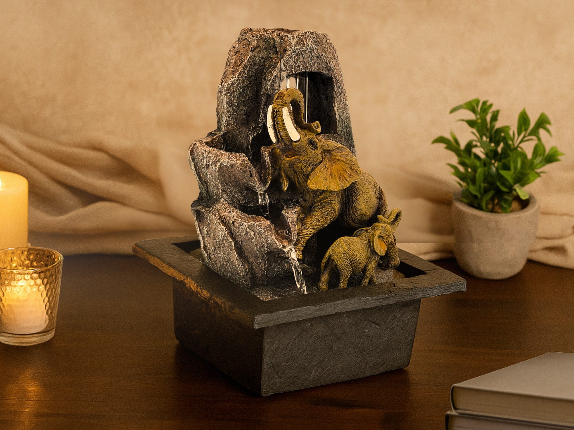 abc HOME Zimmerbrunnen Elefanten, elektrisch, LED, günstig online kaufen