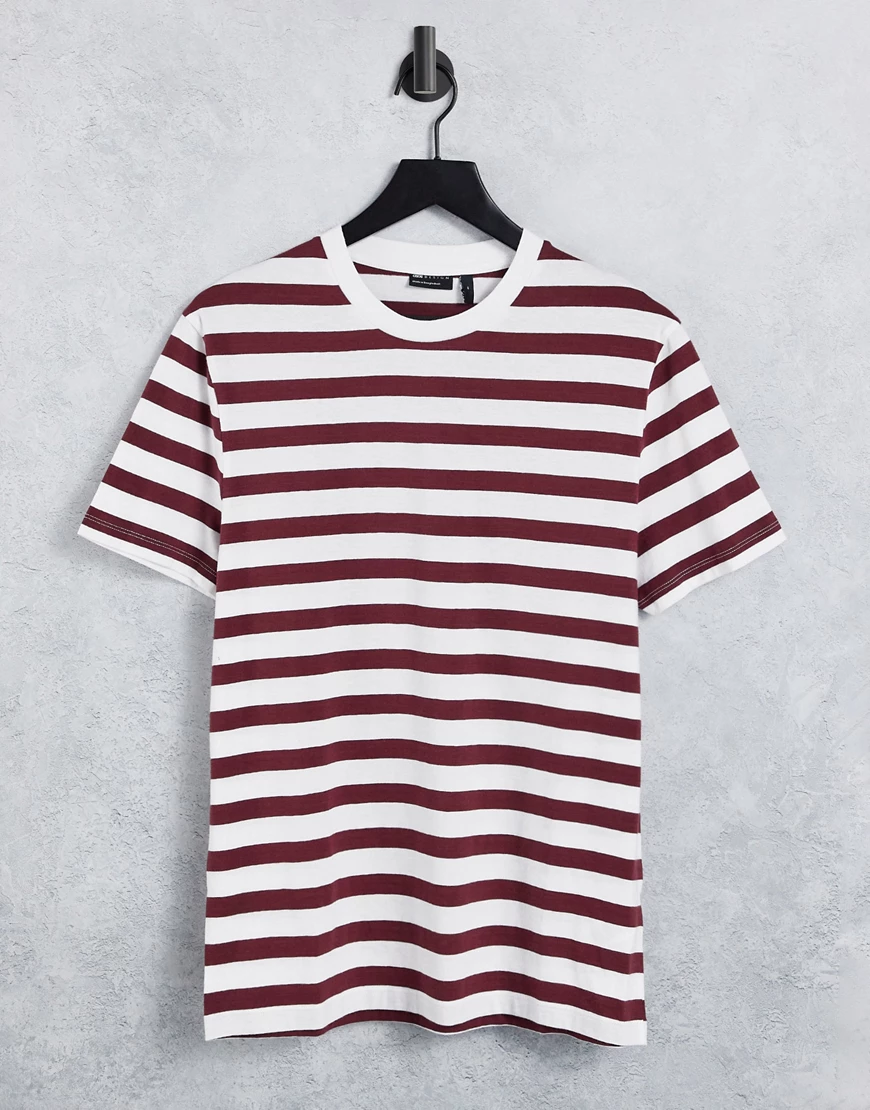 ASOS DESIGN – Gestreiftes T-Shirt in Rot und Weiß günstig online kaufen