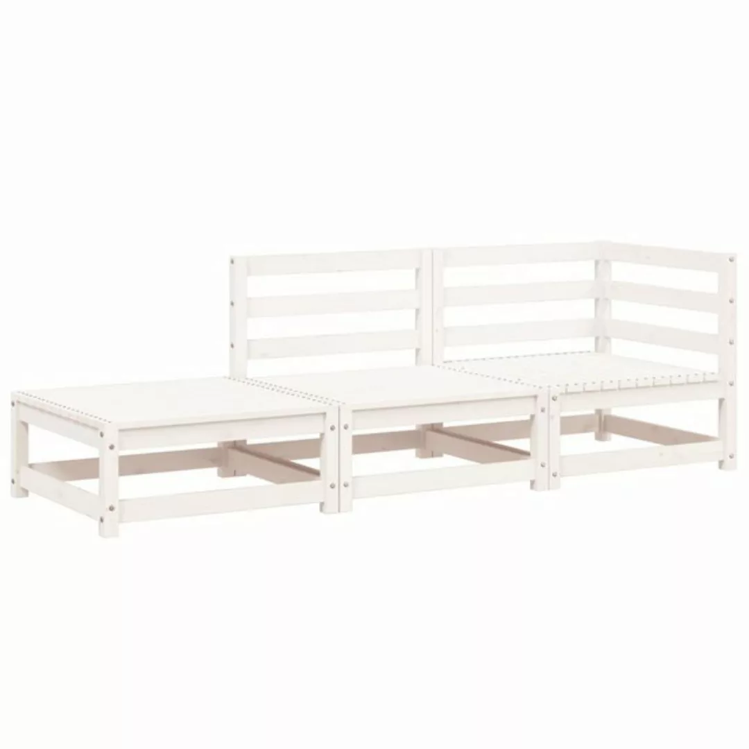 vidaXL Sofaelement Gartensofa mit Hocker 2-Sitzer Weiß Massivholz Kiefer (1 günstig online kaufen