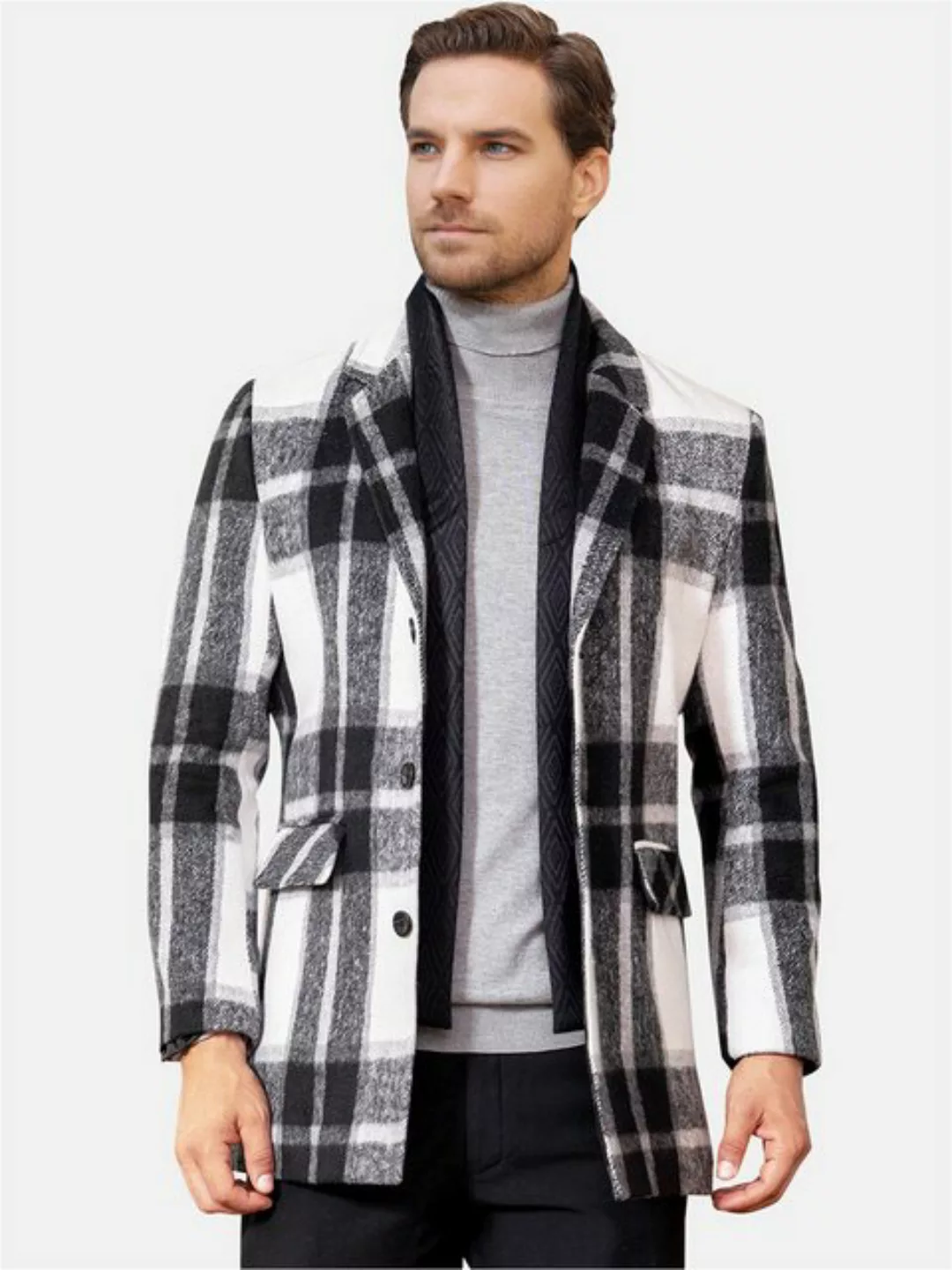 Allthemen Wollmantel mit Karomuster Kurzmantel im Regular Fit Warmer Winter günstig online kaufen