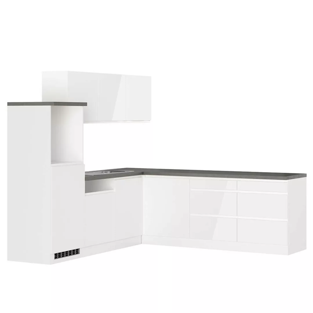 Winkelküche 240/240 cm in Hochglanz weiß, Arbeitsplatte Betonoptik MARSEILL günstig online kaufen