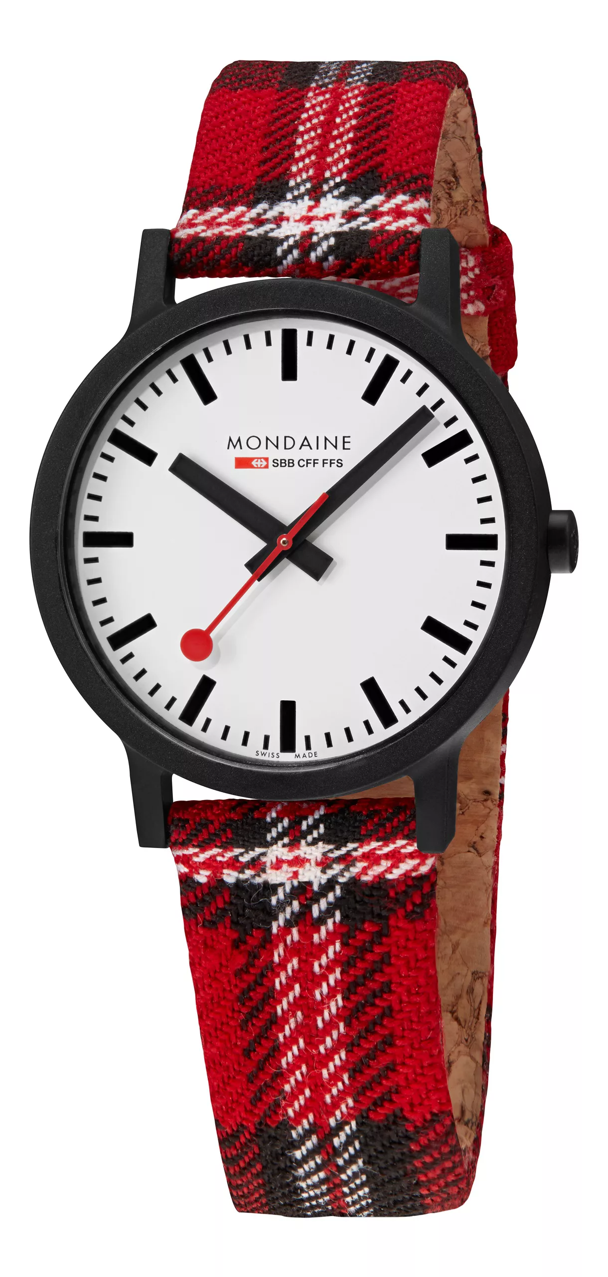 Mondaine Essence Scottish Schwarz, Armband Rot, 41 mm MS1.41111.LC Herrenuh günstig online kaufen