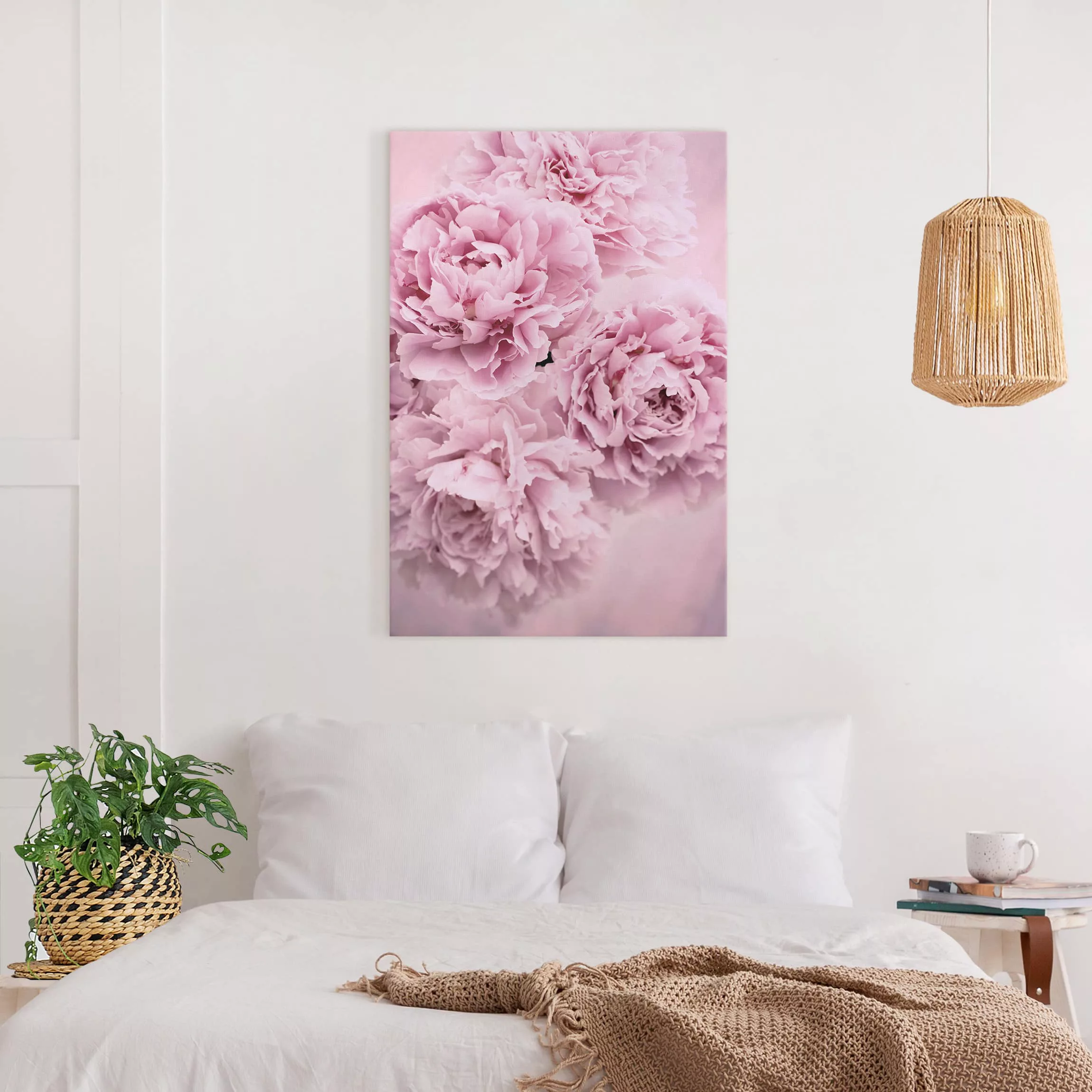 Leinwandbild Blumen - Hochformat Rosa Pfingstrosen günstig online kaufen
