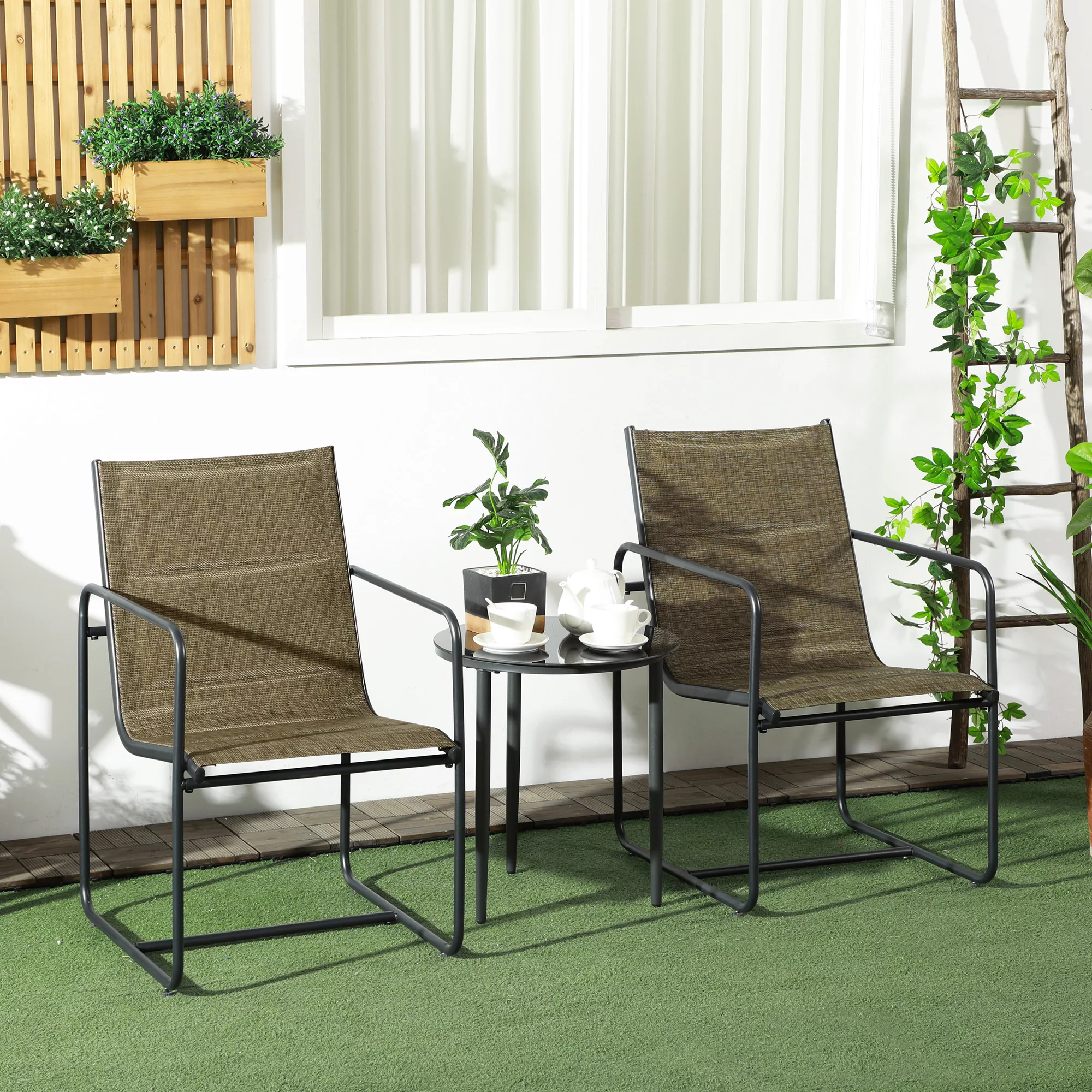 Outsunny Gartenstühle 2er-Set, Gartensessel Set mit Armlehne, Terrassenstuh günstig online kaufen