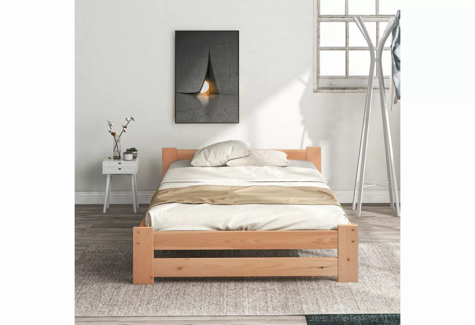 SIKAINI Holzbett B-NEW-DJ (200x90cm), Futonbett Massivholz Natur Bett günstig online kaufen