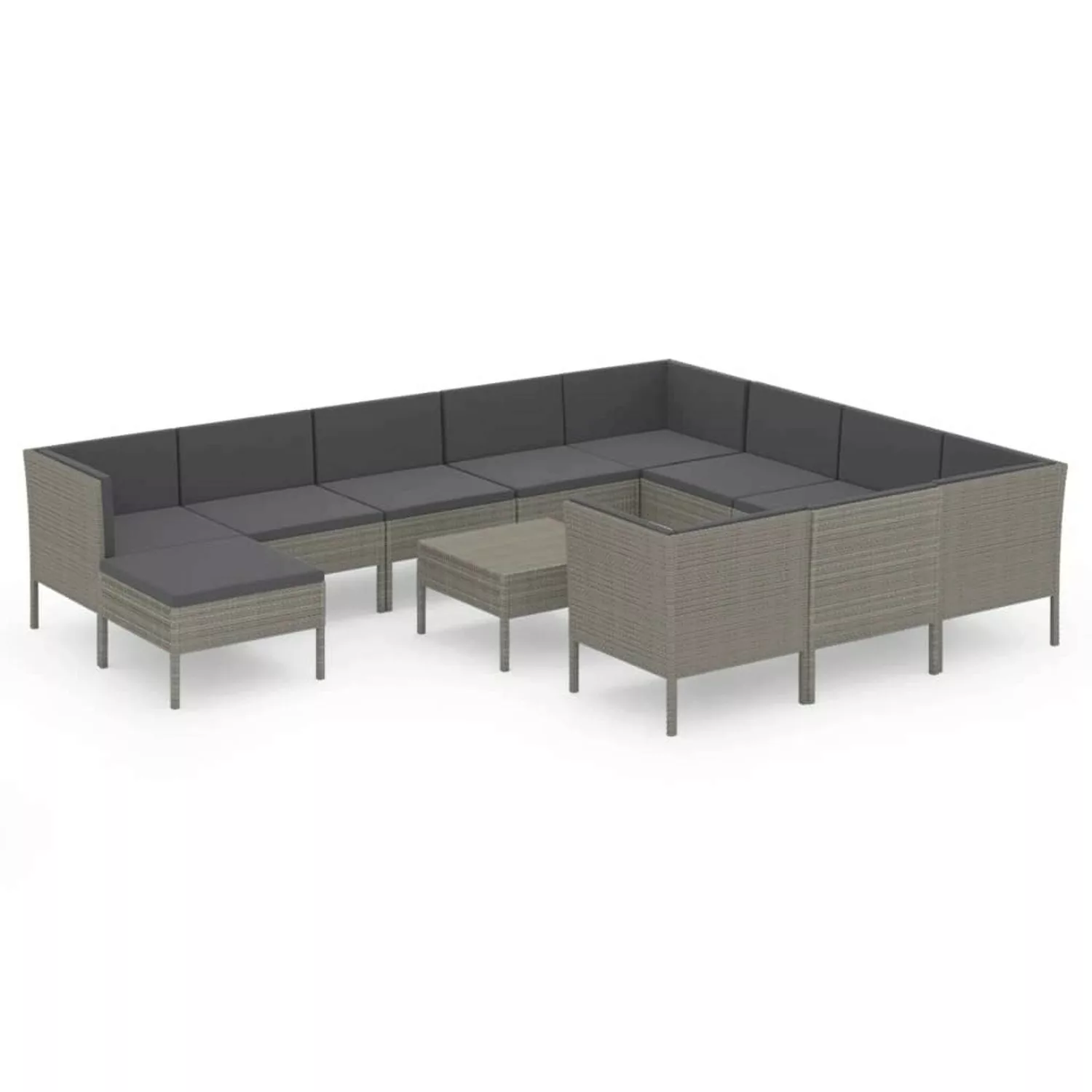 12-tlg. Garten-lounge-set Mit Auflagen Poly Rattan Grau günstig online kaufen