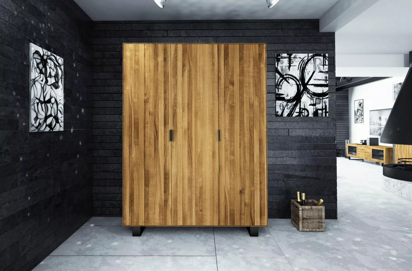 Natur24 Kleiderschrank Kleiderschrank Leeds Wildeiche 149x50x210 gestell mi günstig online kaufen