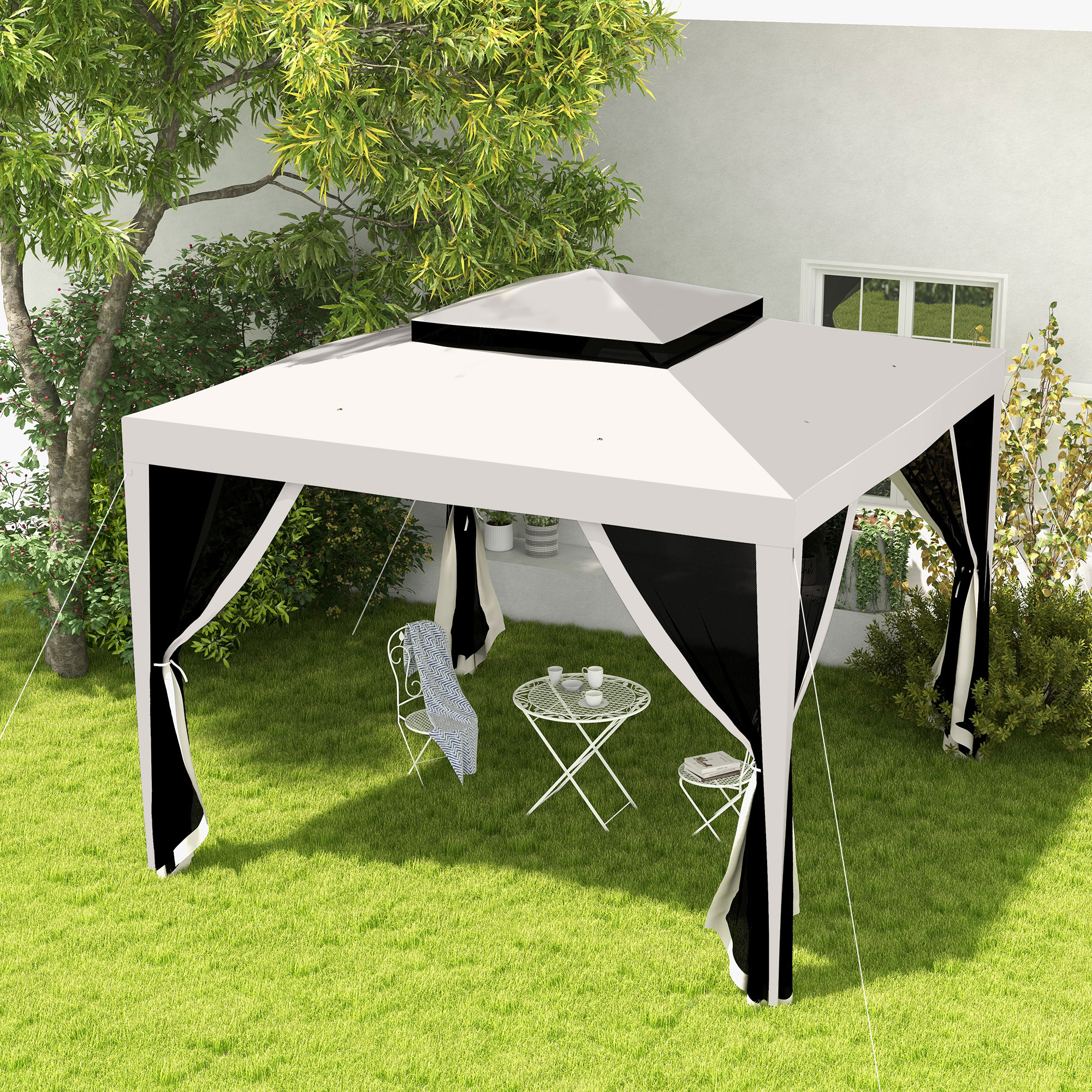 Outsunny Gartenpavillon 3 x 3 m mit 4 abnehmbaren Moskitonetzen - Doppeldac günstig online kaufen