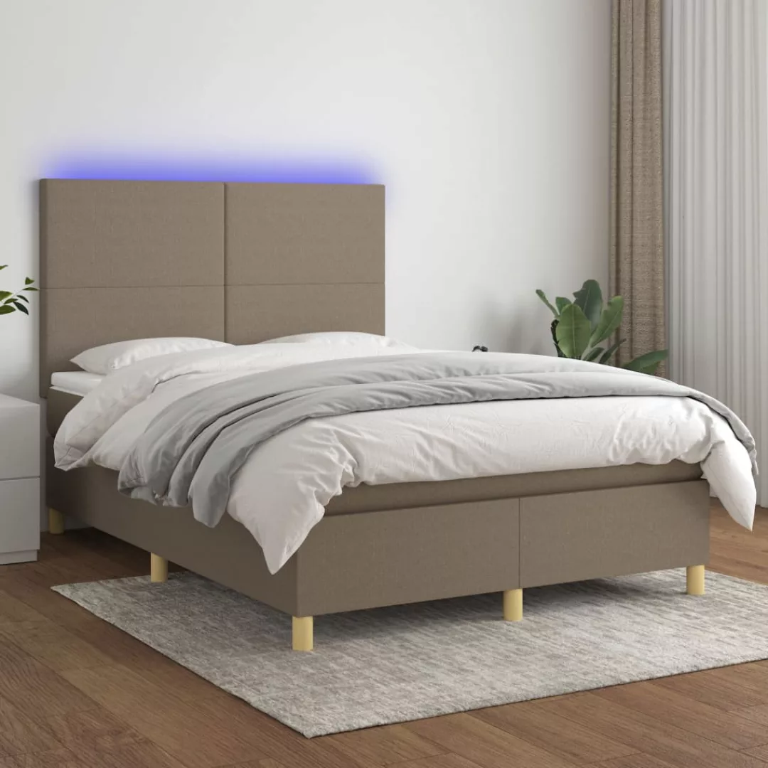 vidaXL Bettgestell Boxspringbett mit Matratze LED Taupe 140x200 cm Stoff Be günstig online kaufen