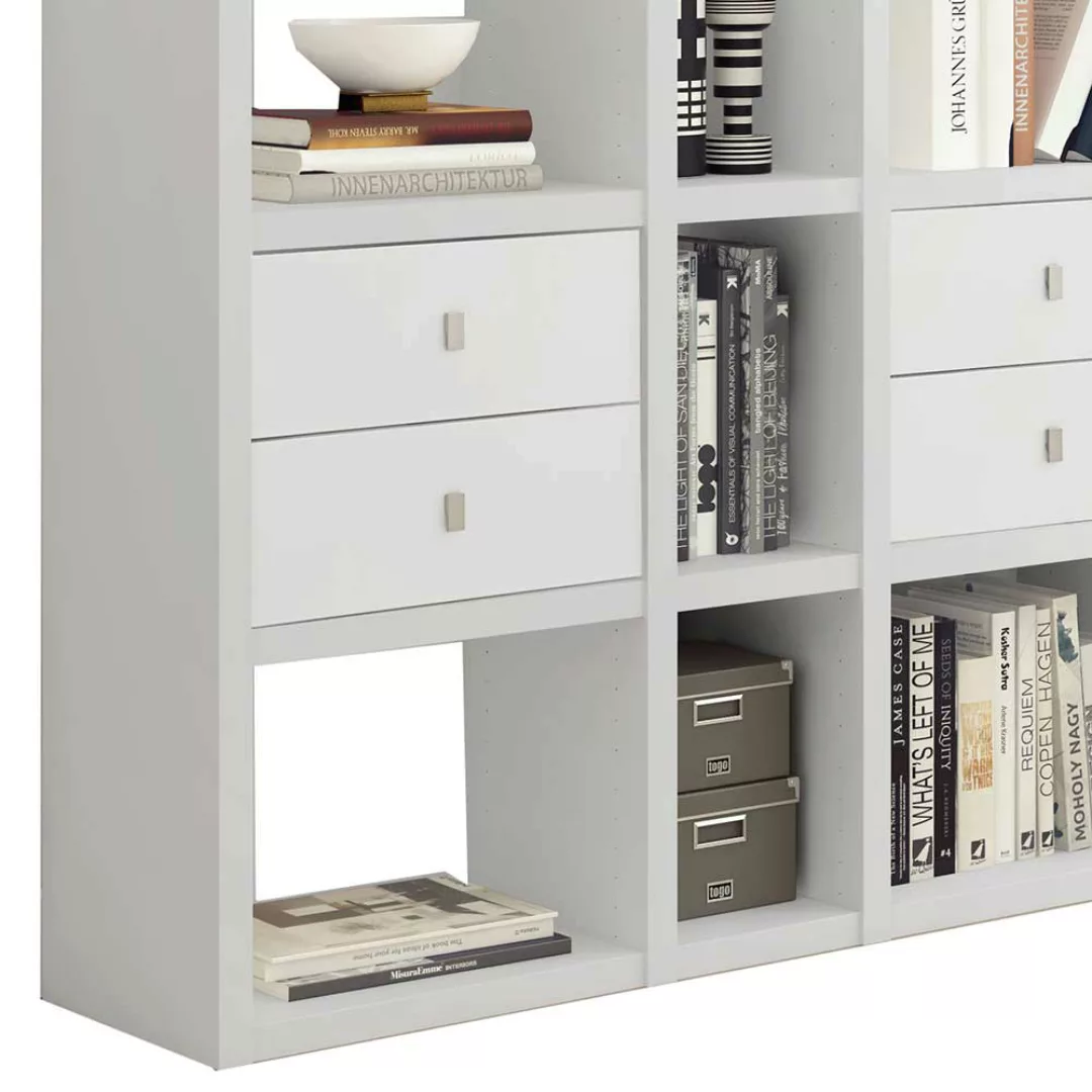 Wohnzimmer Regal mit Schubladen in Weiß 222 cm hoch - 120 cm breit günstig online kaufen