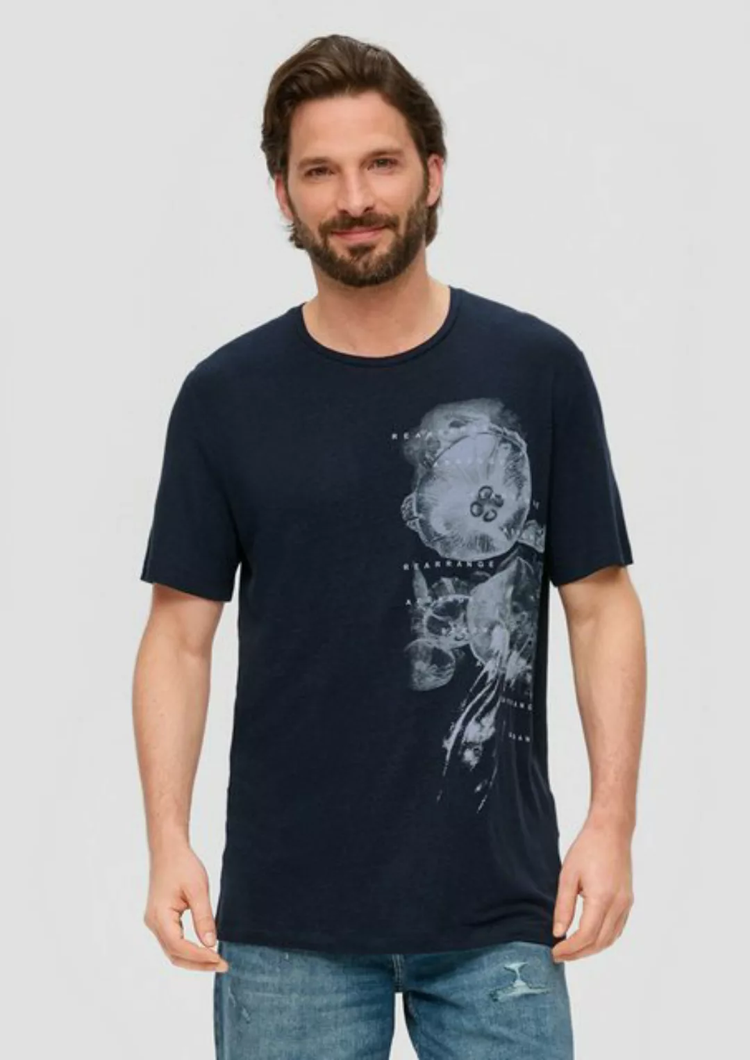 s.Oliver Kurzarmshirt Leinenmix-T-Shirt mit Artwork Artwork günstig online kaufen