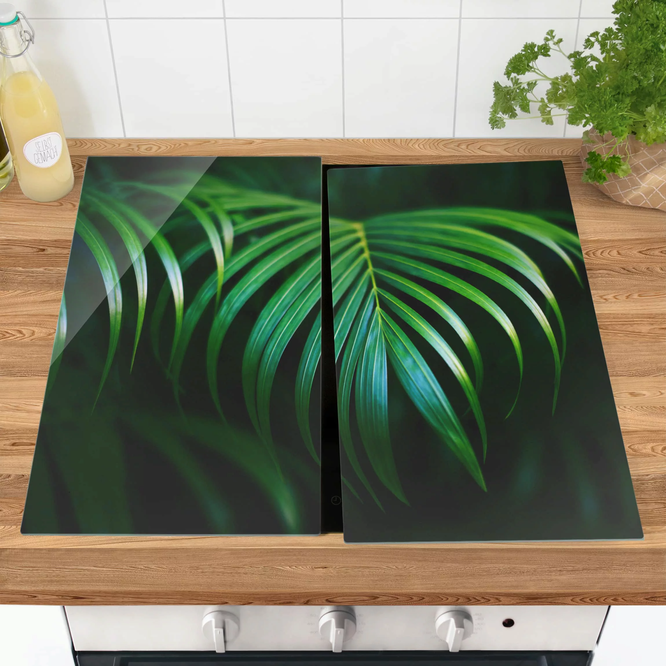 2-teilige Herdabdeckplatte Glas Botanik Palmenwedel günstig online kaufen