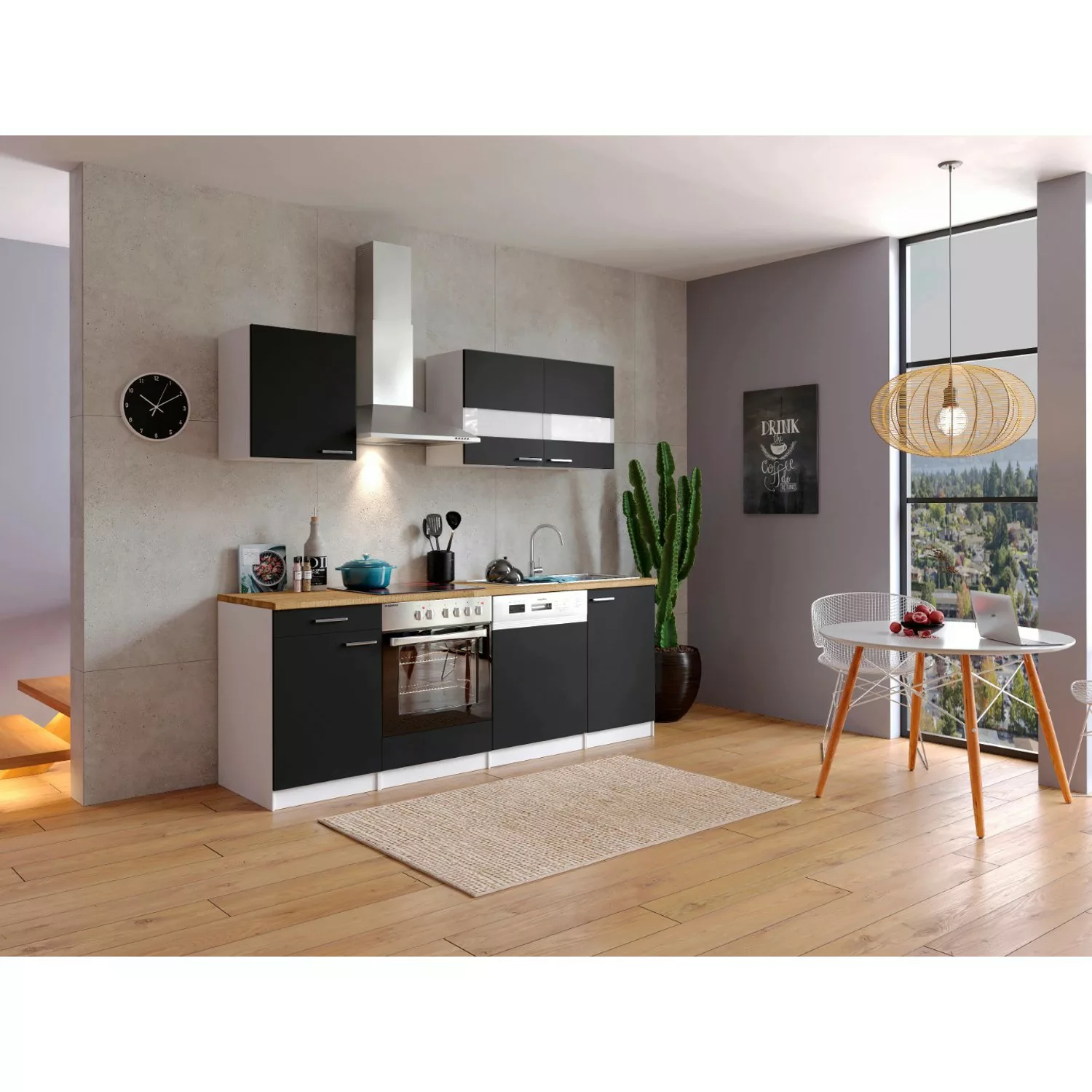 Respekta Küchenzeile KB220WSC 220 cm Schwarz-Weiß günstig online kaufen