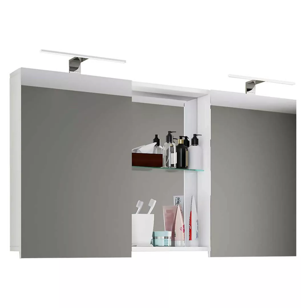 Badschrank Spiegel weiss modern 112 cm breit Drehtüren günstig online kaufen