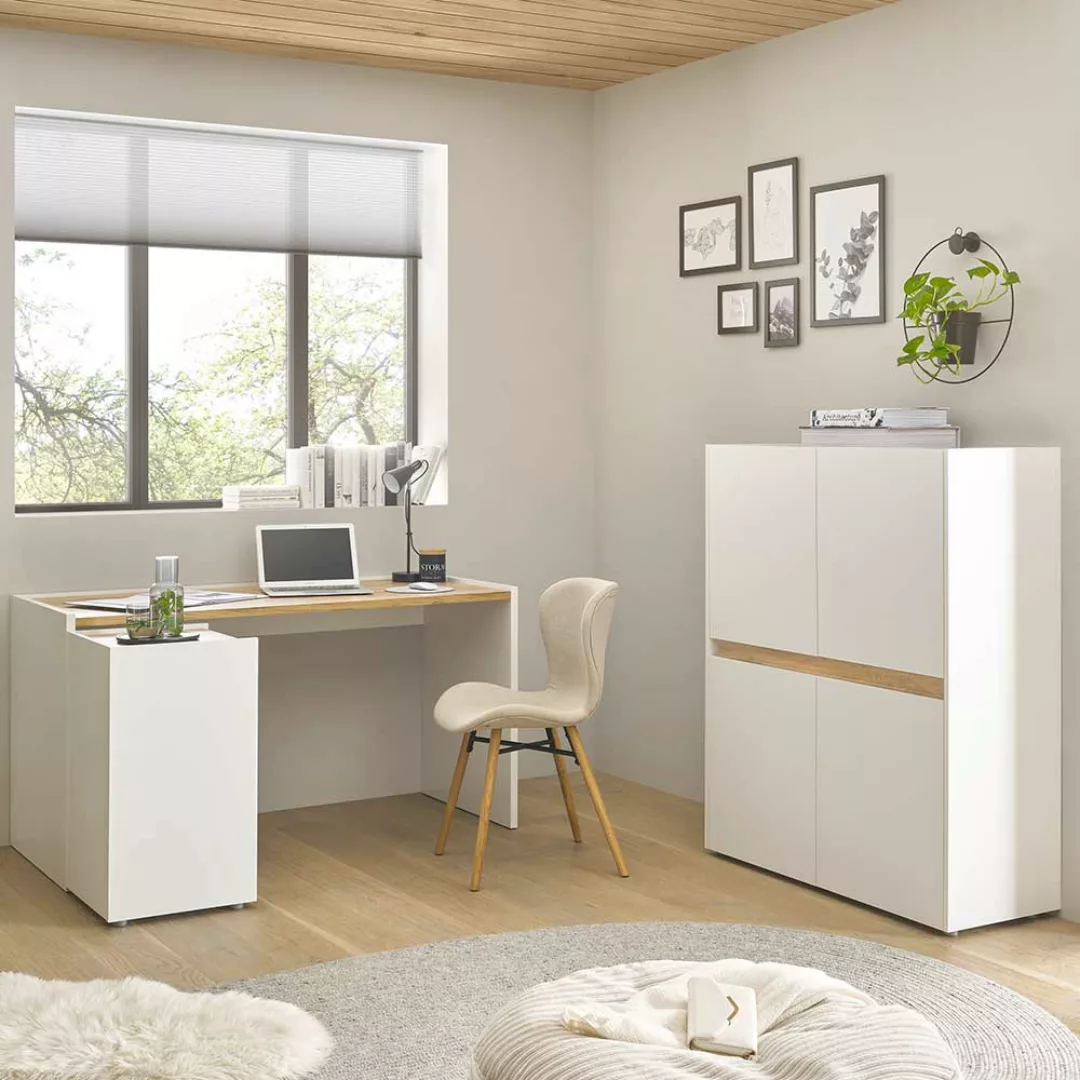 Arbeitszimmermoebel Set in Weiß Wildeichefarben (dreiteilig) günstig online kaufen