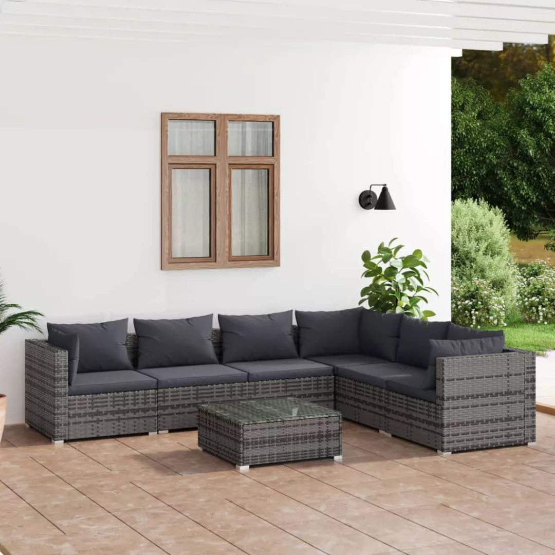 Vidaxl 7-tlg. Garten-lounge-set Mit Kissen Poly Rattan Grau günstig online kaufen