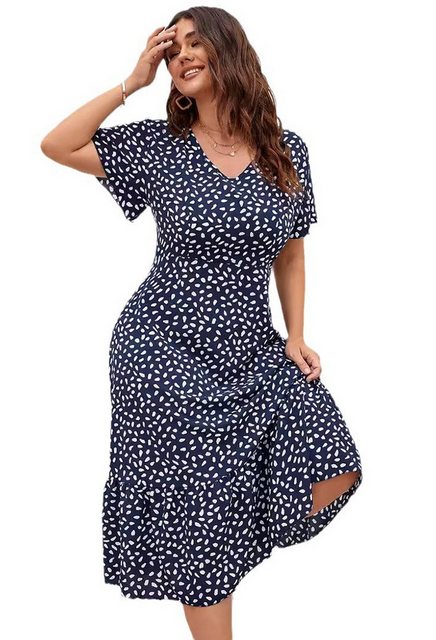 CHENIN Druckkleid Plus Size Damen Sommer-Damen-Retro-Kleid Elegantes Kurzar günstig online kaufen