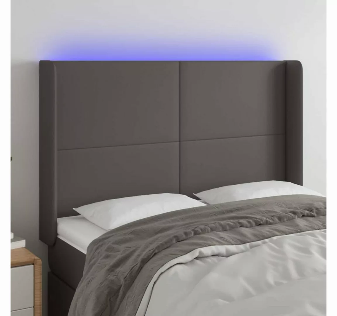 vidaXL Bett, LED Kopfteil Grau 147x16x118/128 cm Kunstleder günstig online kaufen