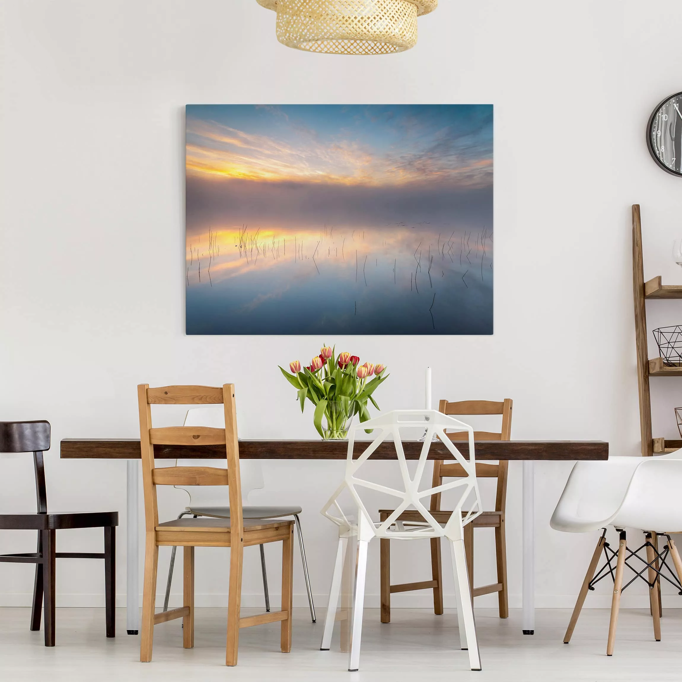 Leinwandbild Sonnenuntergang - Querformat Sonnenaufgang schwedischer See günstig online kaufen