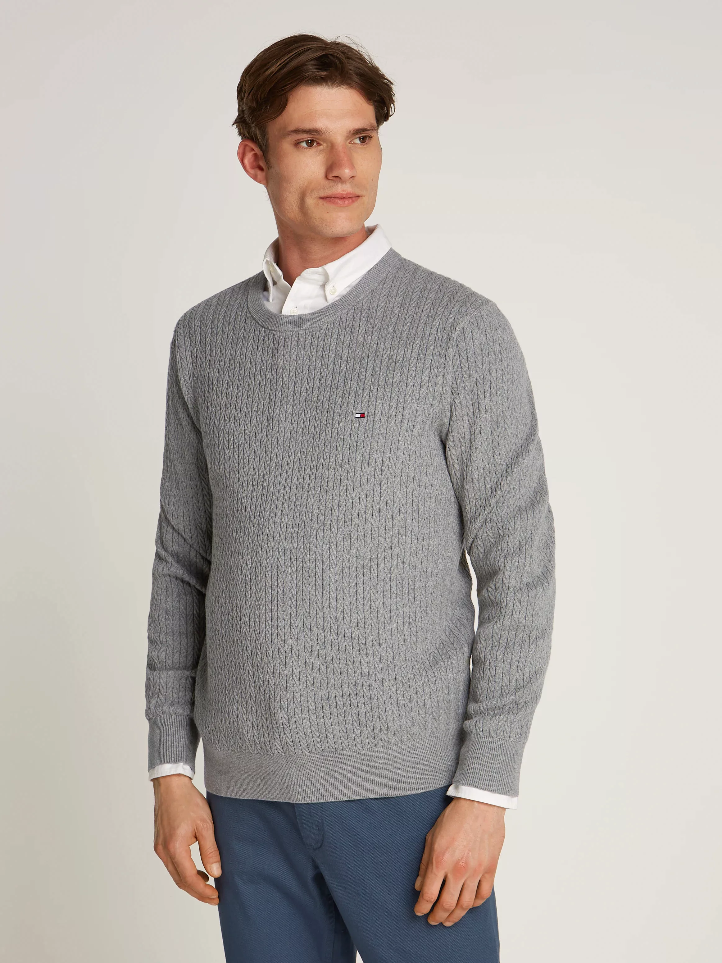 Tommy Hilfiger Strickpullover "HERRINGBONE STRUCTURE C NK", mit Zopfmuster günstig online kaufen