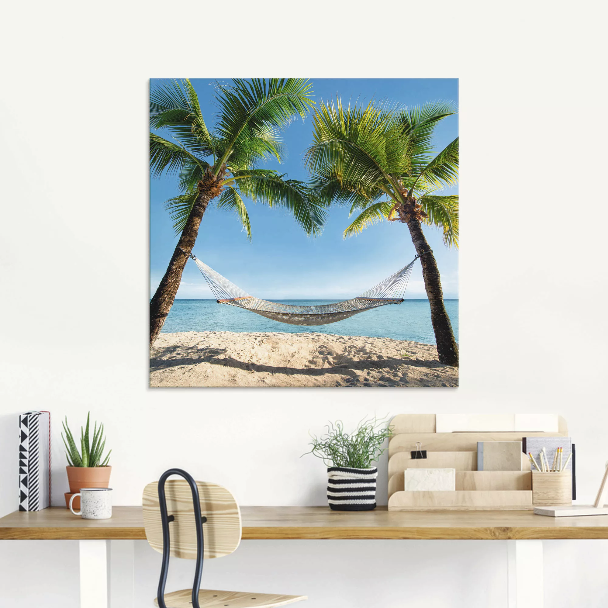 Artland Glasbild "Palmenstrand Karibik mit Hängematte", Amerika, (1 St.), i günstig online kaufen