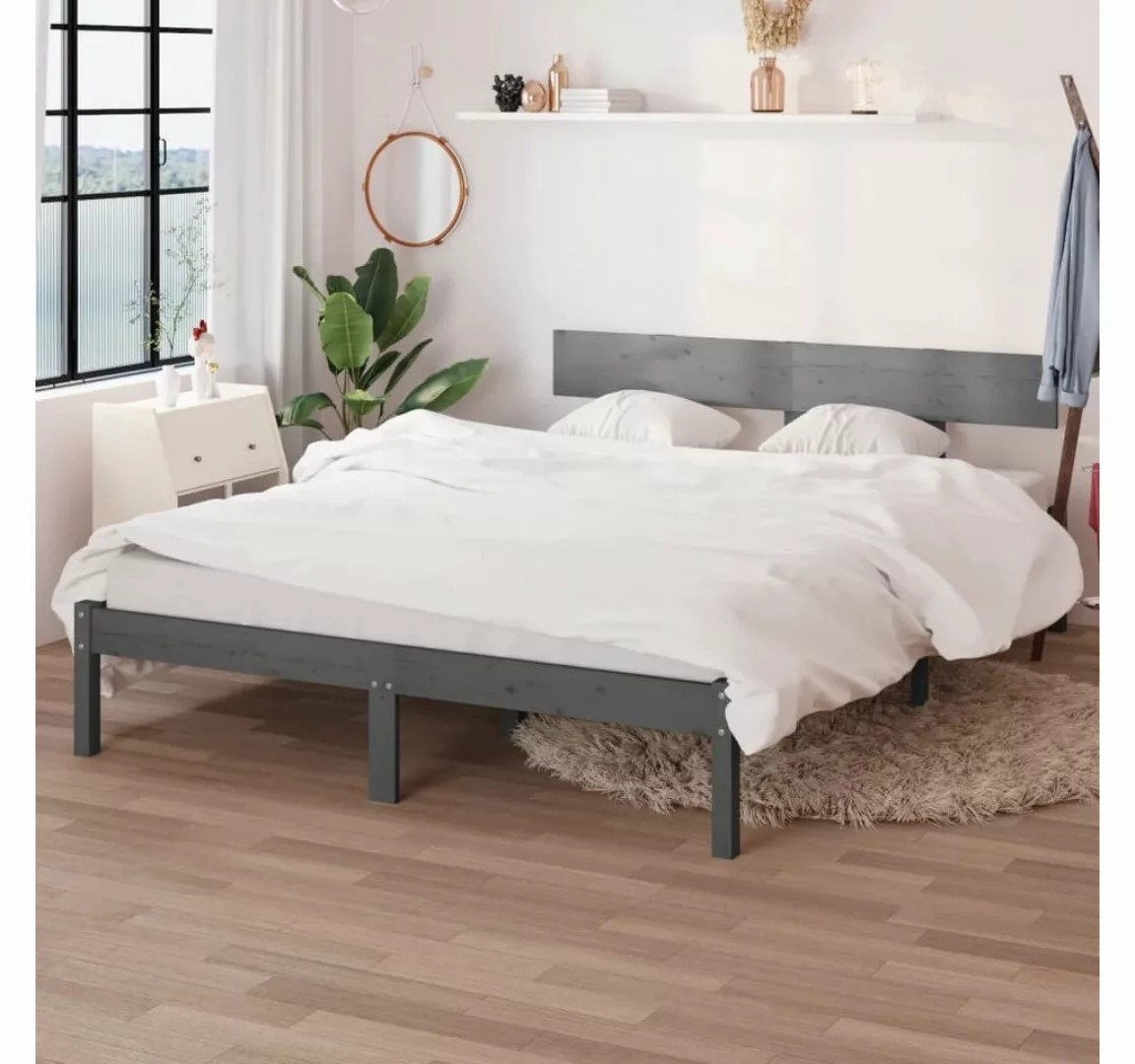 furnicato Bett Massivholzbett Grau Kiefer 160x200 cm günstig online kaufen