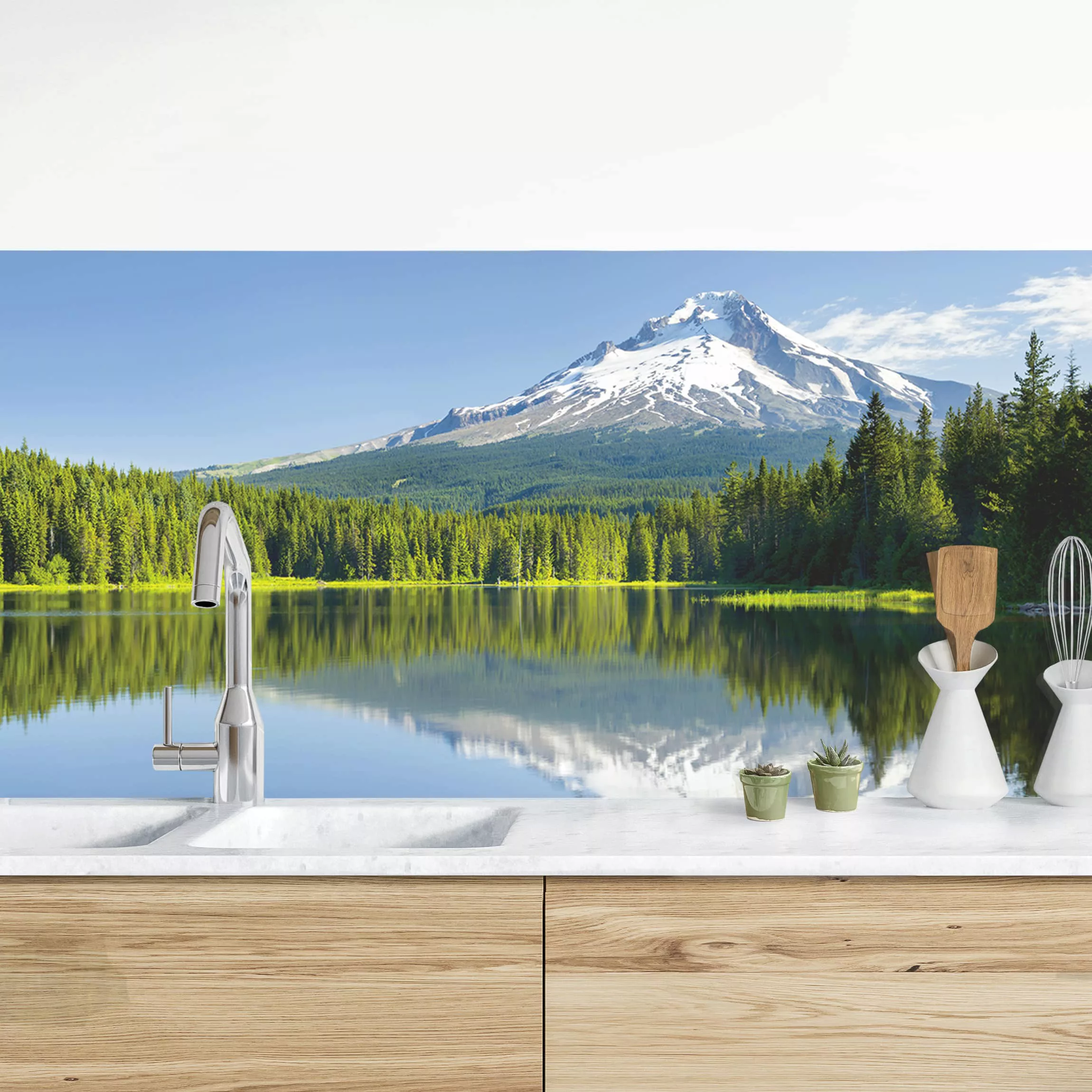 Küchenrückwand Natur & Landschaft Vulkan mit Wasserspiegelung günstig online kaufen