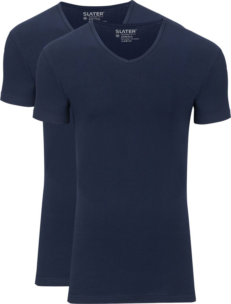 Slater 2er-Pack Stretch V-Ausschnitt T-shirt Dunkelblau - Größe L günstig online kaufen