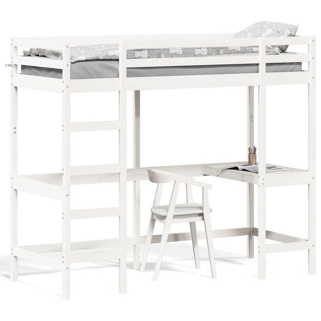 vidaXL Bett Hochbett mit Schreibtisch Weiß 75x190 cm Massivholz Kiefer günstig online kaufen