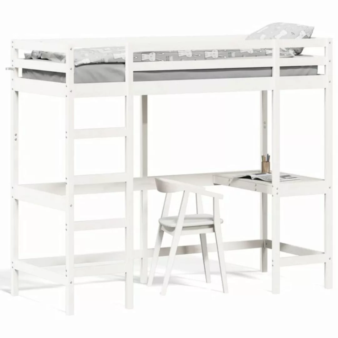 vidaXL Hochbett Hochbett mit Schreibtisch Weiß 80x200 cm Massivholz Kiefer günstig online kaufen