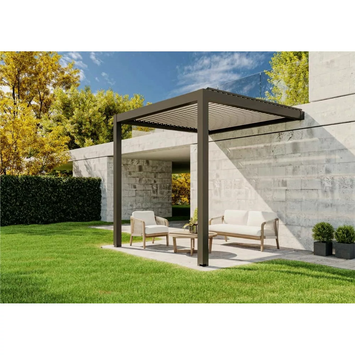 Huun Pergola Mezzo Wandmontiert in Anthrazit 300 x 300 cm günstig online kaufen