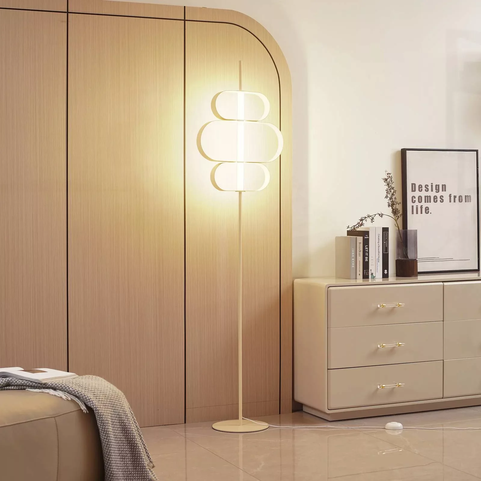 Lucande LED-Stehleuchte Audrina, beige, Metall, dimmbar günstig online kaufen