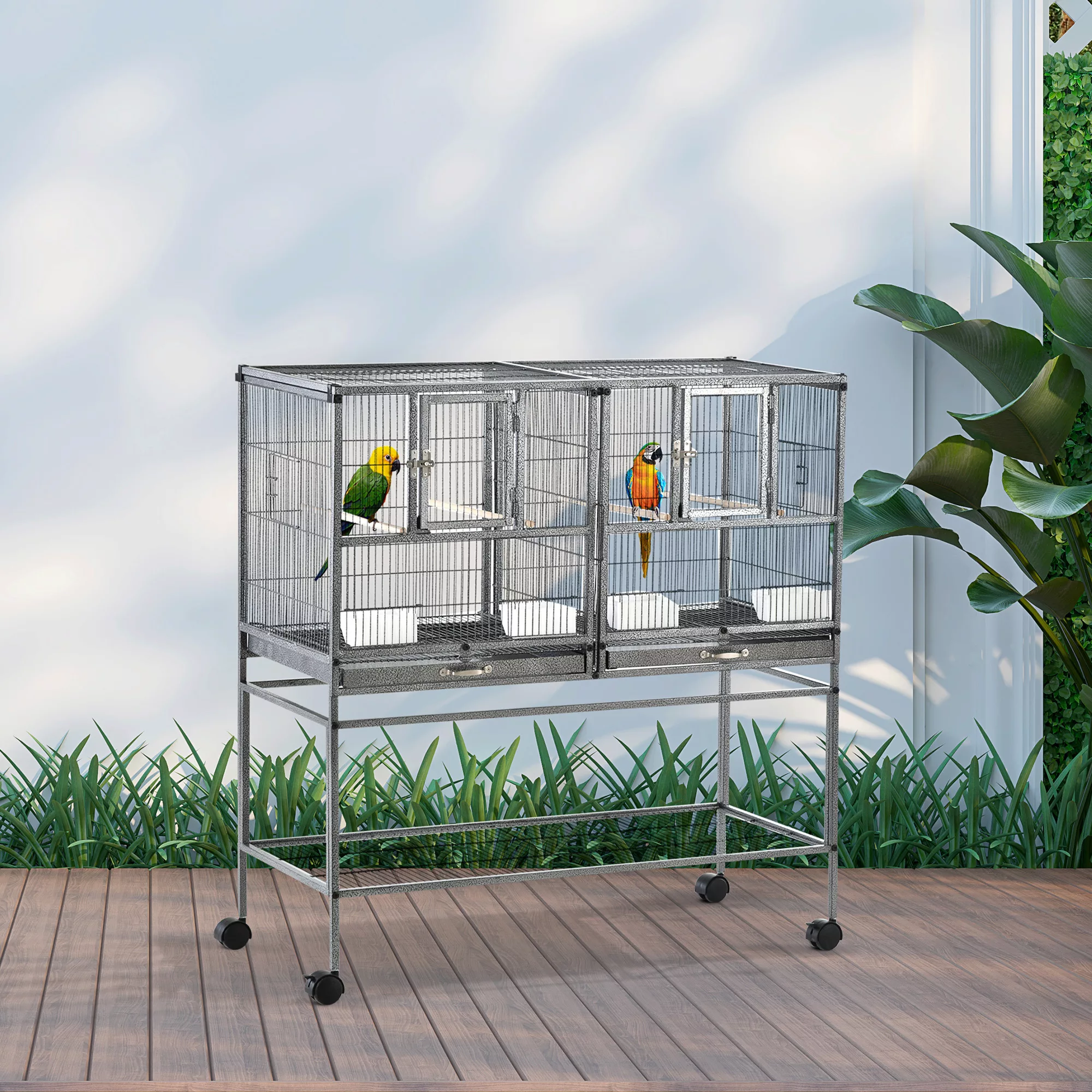 PawHut Vogelkäfig mit Futterschale und Sitzstange 95L x 45,5B x 102H cm Sch günstig online kaufen