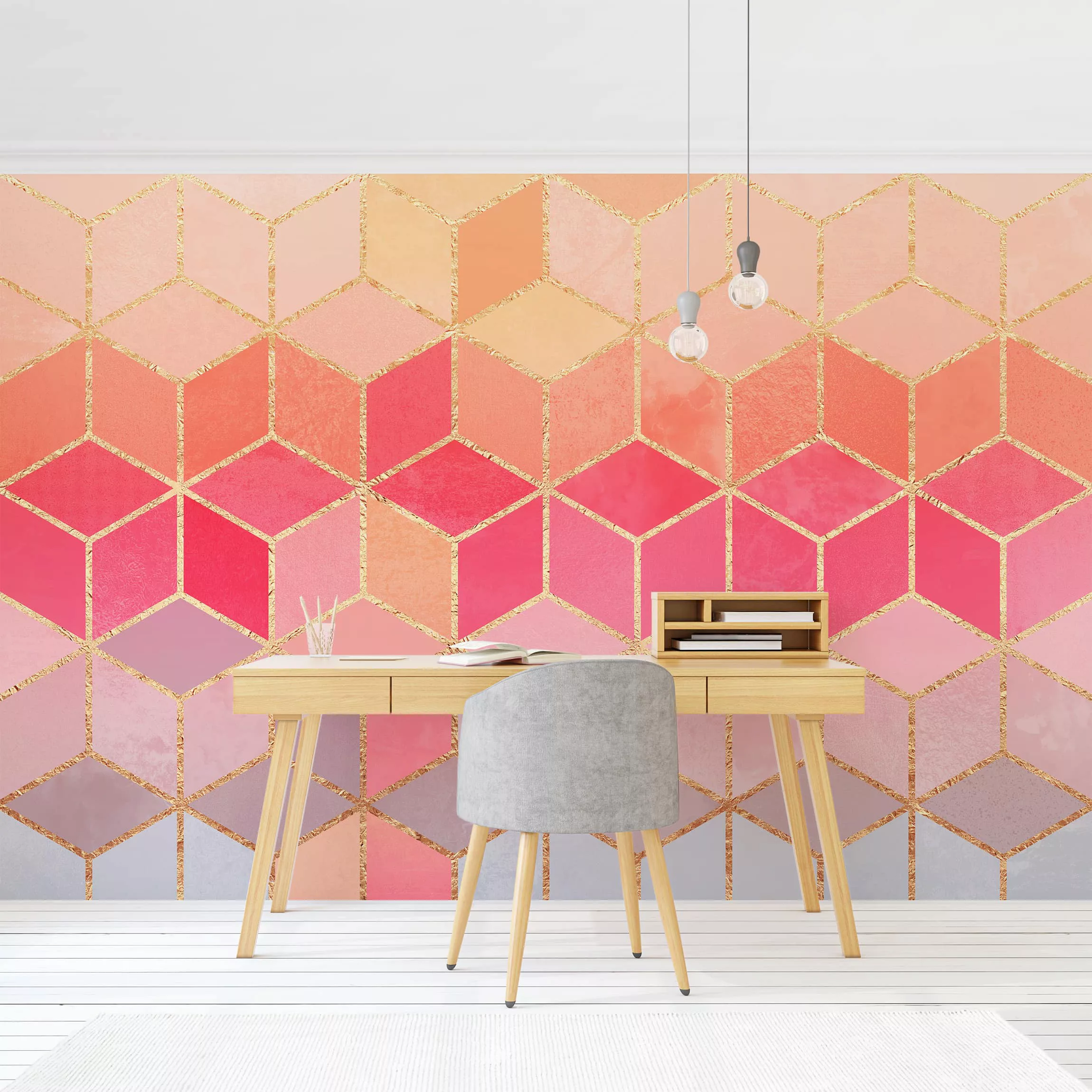 Mustertapete Buntes Pastell goldene Geometrie günstig online kaufen