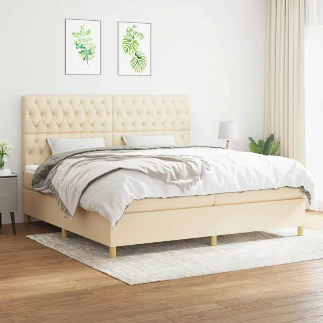 vidaXL Bettgestell Boxspringbett mit Matratze Creme 200x200 cm Stoff Bett B günstig online kaufen