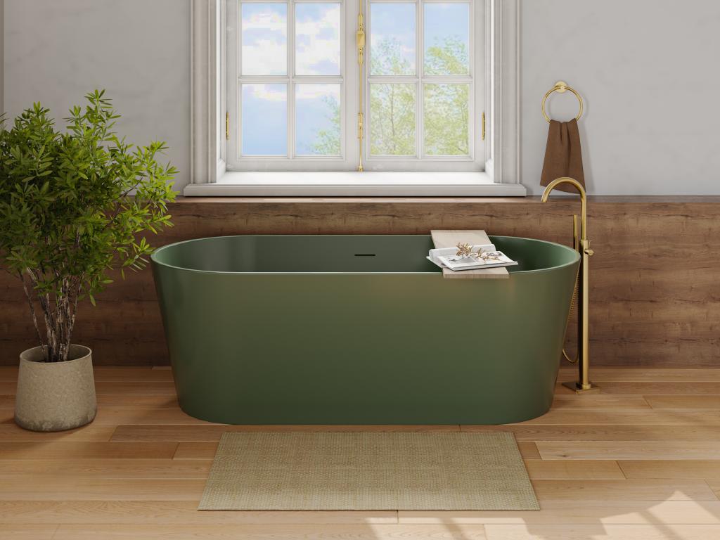 Freistehende Badewanne oval - 255 L - 159 x 74 x 56 cm - Acryl - Grün matt günstig online kaufen