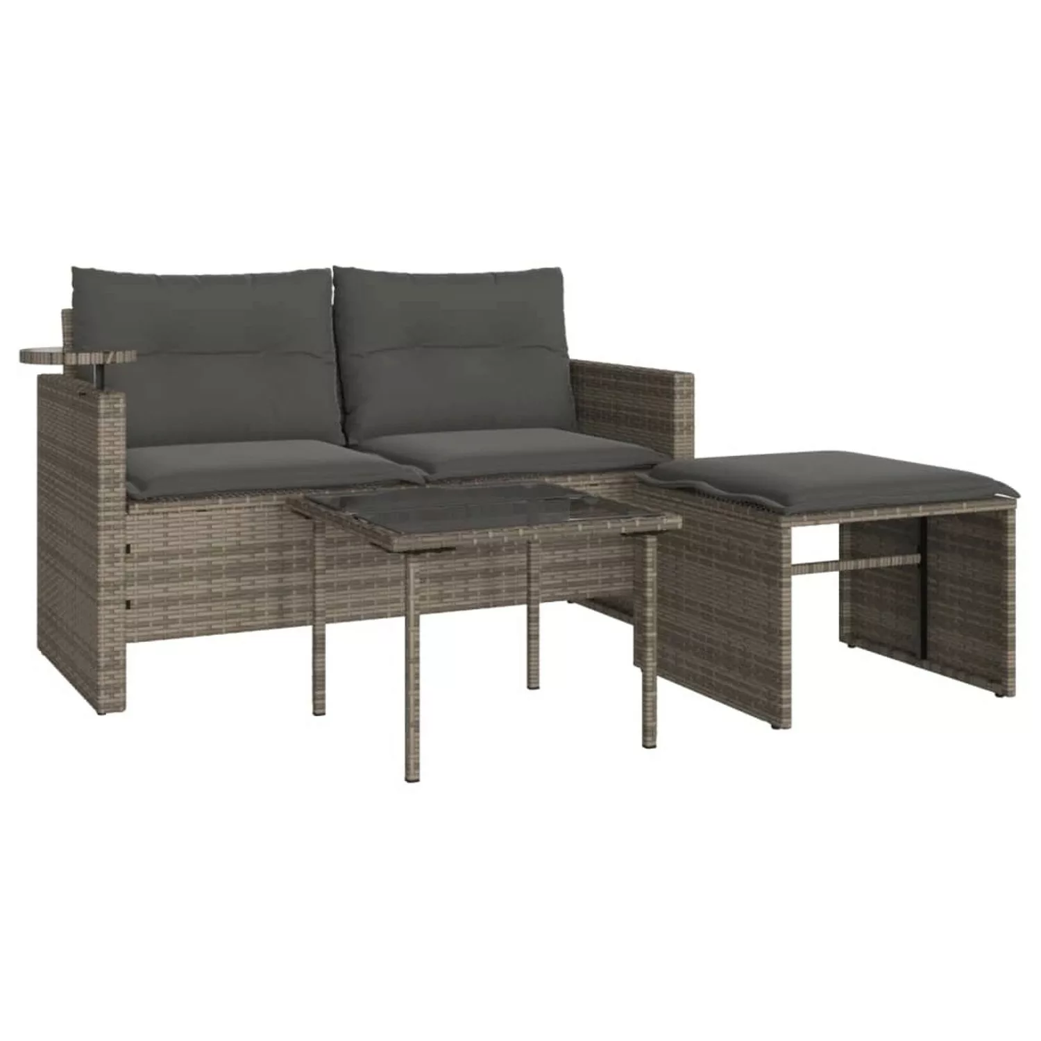 vidaXL Loungesofa 3-tlg. Garten-Sofagarnitur mit Kissen Grau Poly Rattan, 1 günstig online kaufen