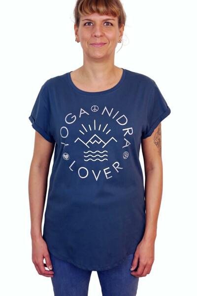 Yogicompany - Damen - Yoga T-shirt "Yoga Nidra Lover" Blau/weiß günstig online kaufen